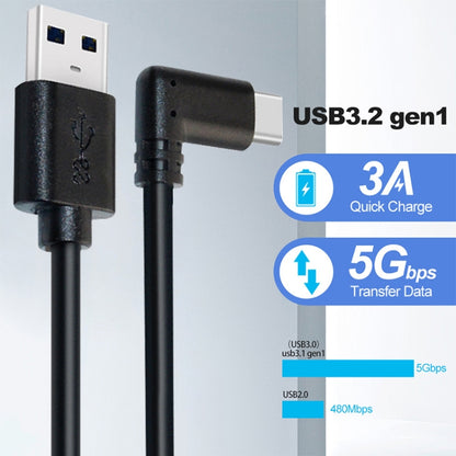 USB-A to USB-C elbow cable connection with black cable and angled adapter