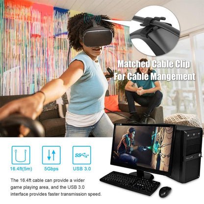 VR setup showing USB-A to USB-C elbow cable with black jacket