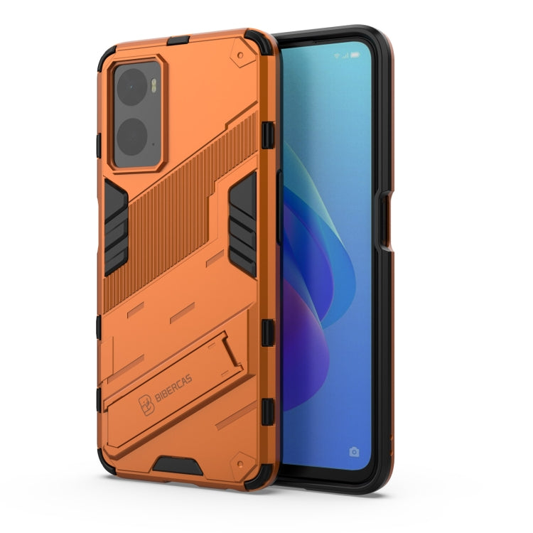 Orange rugged phone case with holder and protective TPU/PC frame, camera cutout