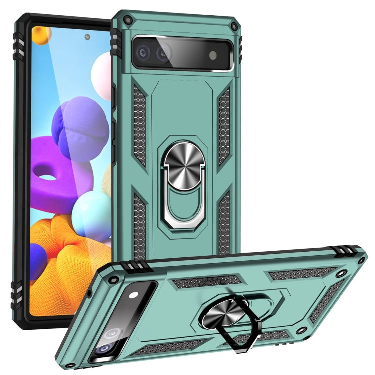 Dark green shockproof protective phone case with rotating metal ring holder