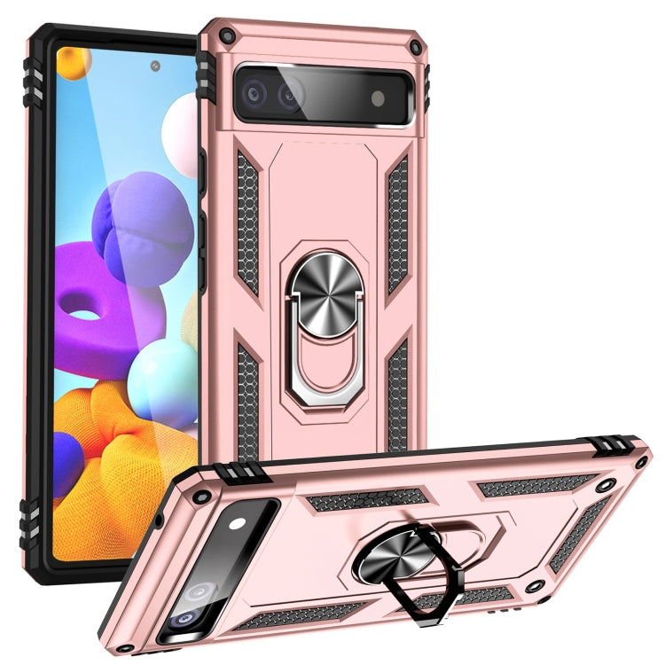 Rose gold shockproof protective phone case with rotating metal ring holder
