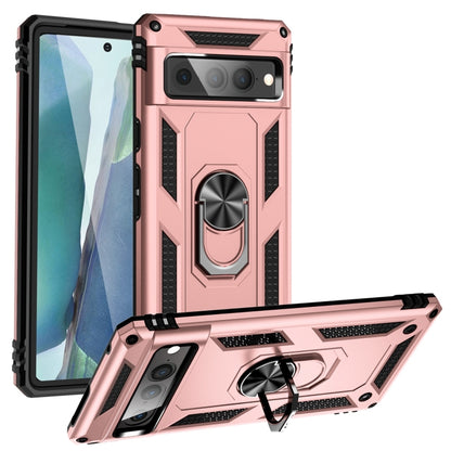 Shockproof phone case for Pixel 6A/7 Pro in rose pink with rotating kickstand ring holder