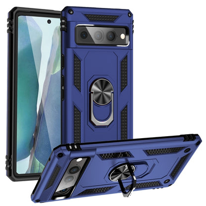 Shockproof phone case for Pixel 6A/7 Pro in dark blue with rotating kickstand ring holder