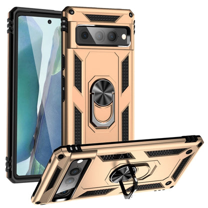 Shockproof phone case for Pixel 6A/7 Pro in champagne with rotating kickstand ring holder