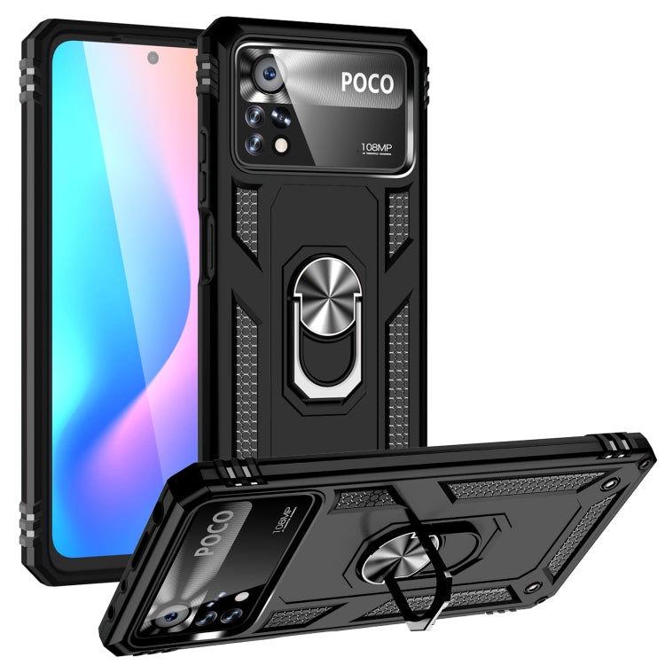Shockproof phone case with rotating metal ring kickstand, black TPU/PC cover