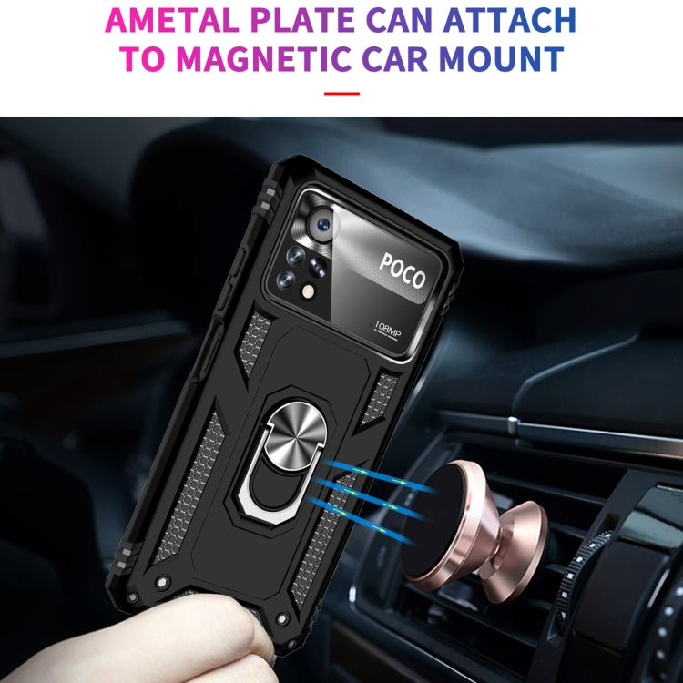 Black phone case with metal ring kickstand and magnetic mount plate attachment