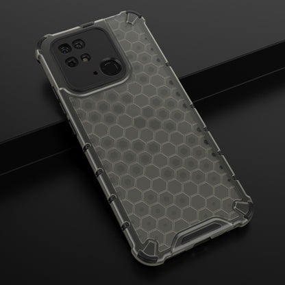 Shockproof phone case in light gray with honeycomb pattern and raised camera bezel