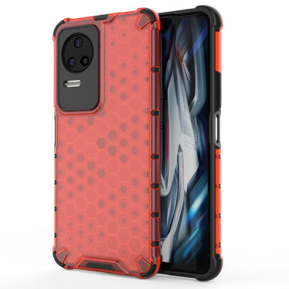 Shockproof honeycomb phone case with TPU bumper, red with black border, side button openings