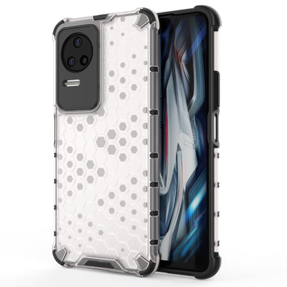 Shockproof honeycomb phone case with TPU bumper, white with black border, side button openings