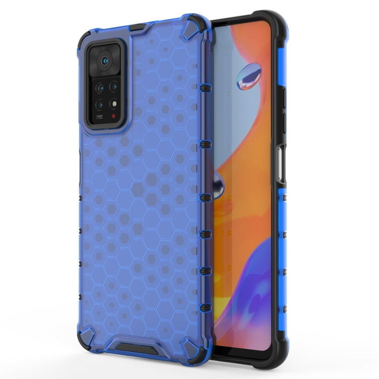 Shockproof honeycomb phone case with TPU edges, blue with black trim