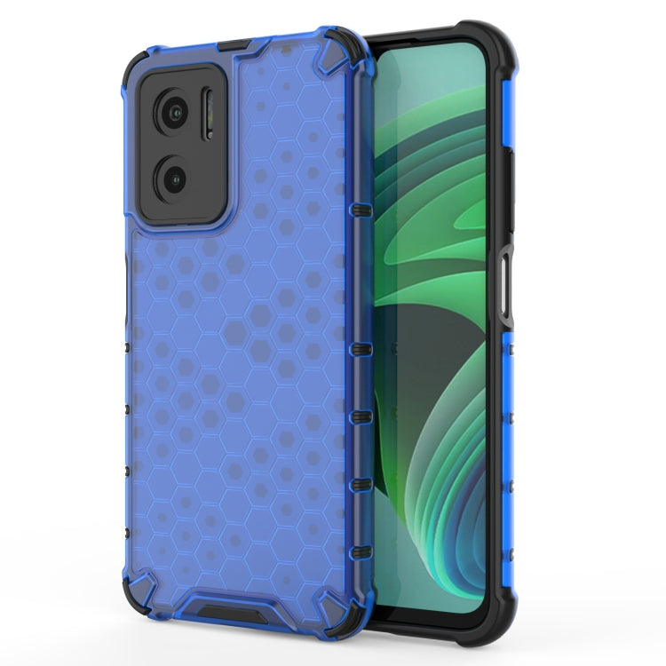 Shockproof honeycomb phone case with TPU edges, blue with black trim