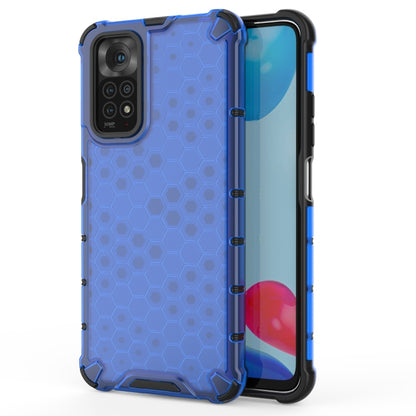 Shockproof honeycomb phone case with TPU edges, blue with black trim