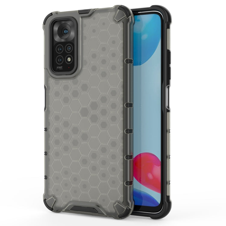 Shockproof phone case with honeycomb pattern, gray with dark protective corners