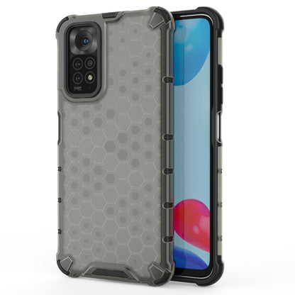 Shockproof phone case with honeycomb pattern, gray with dark protective corners