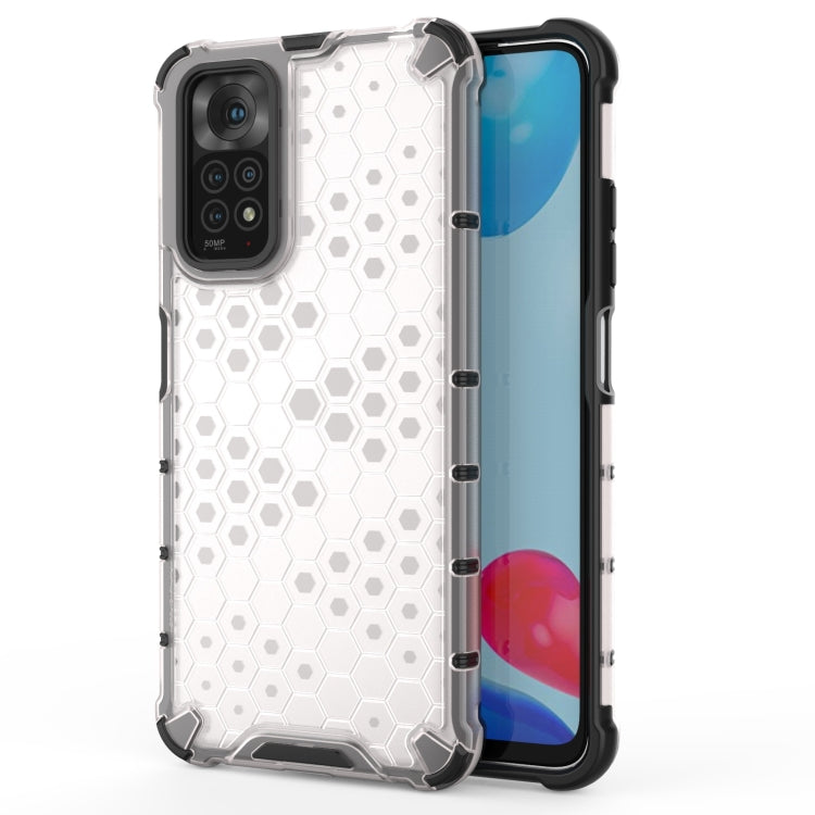 Shockproof phone case with honeycomb pattern, white with clear protective corners