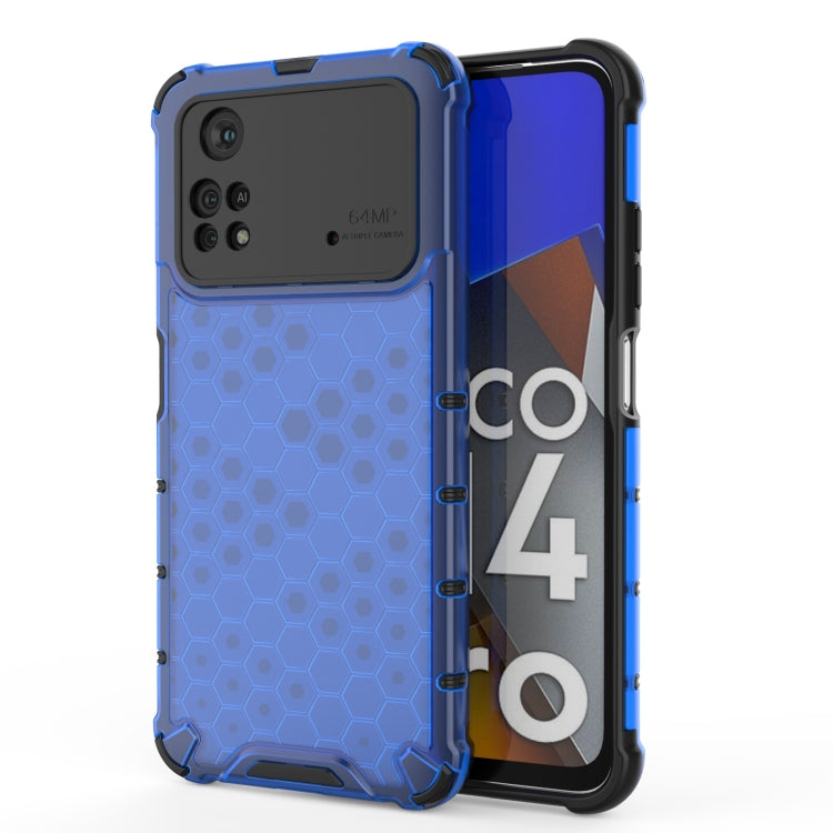Shockproof phone case with honeycomb pattern, light blue with dark bumper edges