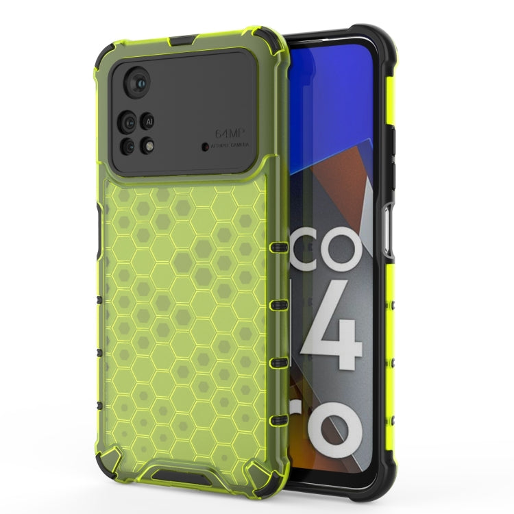 Shockproof phone case with honeycomb pattern, yellow-green with bright edge trim