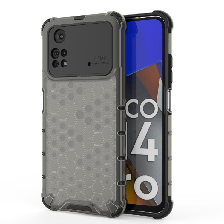 Shockproof phone case with honeycomb pattern, gray with smoky clear back