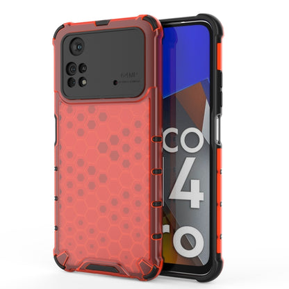 Shockproof phone case with honeycomb pattern, red with orange edge trim