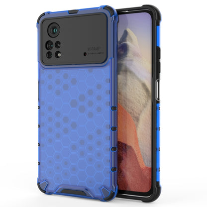 Shockproof phone case with honeycomb pattern, blue with dark shock-absorbing corners