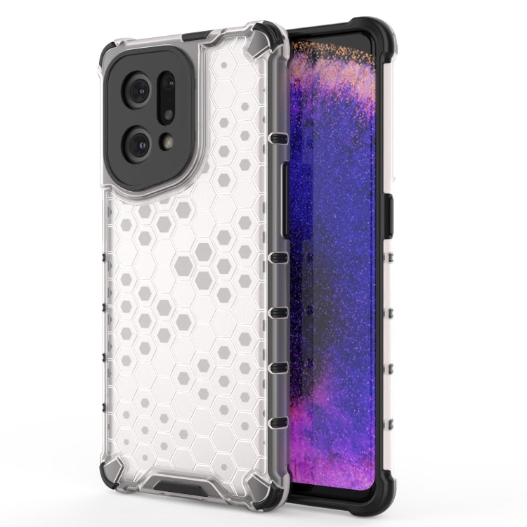 White honeycomb shockproof phone case with black bumper, camera cutouts, raised edges