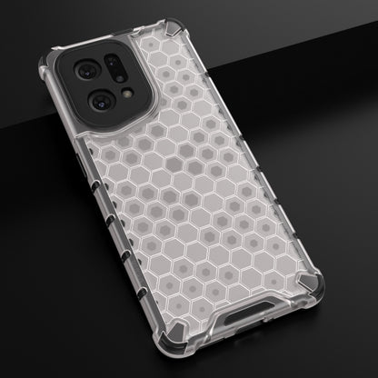 White honeycomb phone case with clear raised corners and camera cutouts