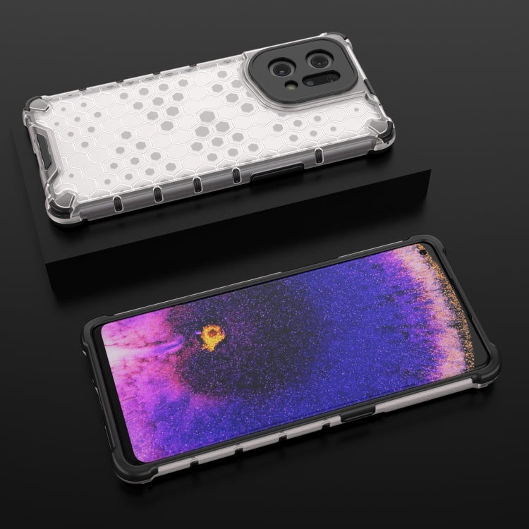 White honeycomb shockproof phone case showing back and front lip protection