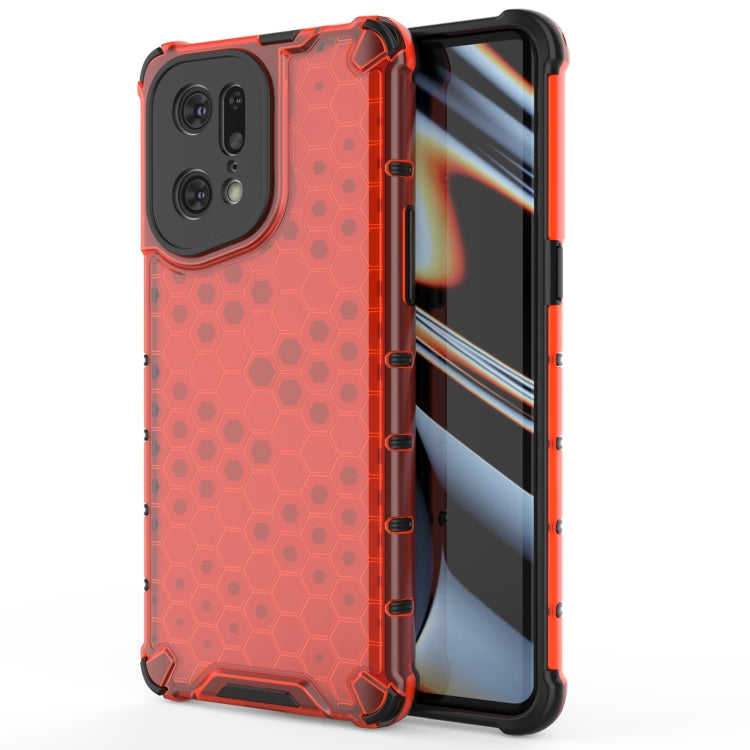 Shockproof phone case with honeycomb PC back and TPU bumper, red