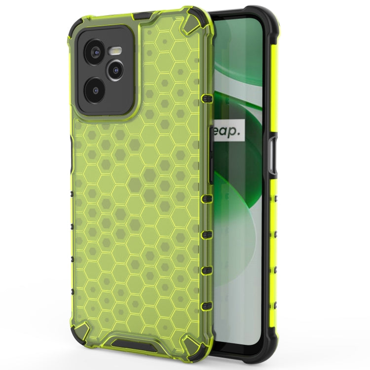 Shockproof phone case with honeycomb PC back and TPU bumper, green