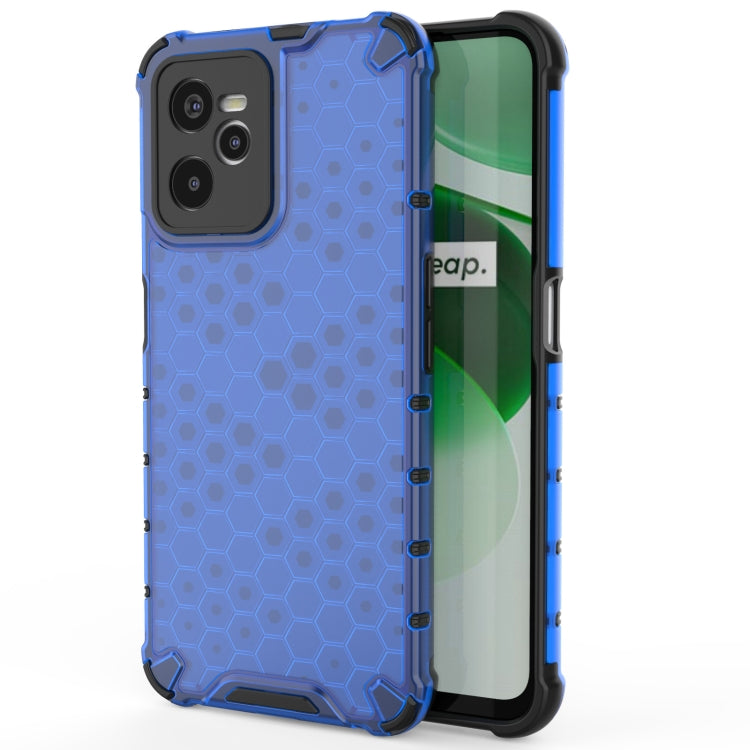 Shockproof phone case with honeycomb PC back and TPU bumper, blue