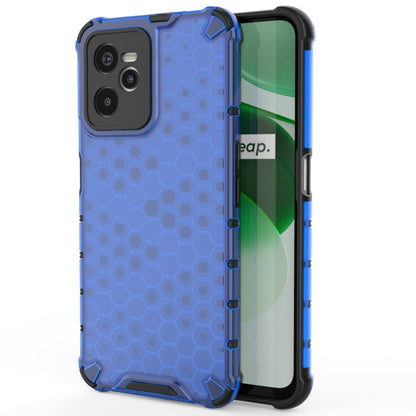 Shockproof phone case with honeycomb PC back and TPU bumper, blue