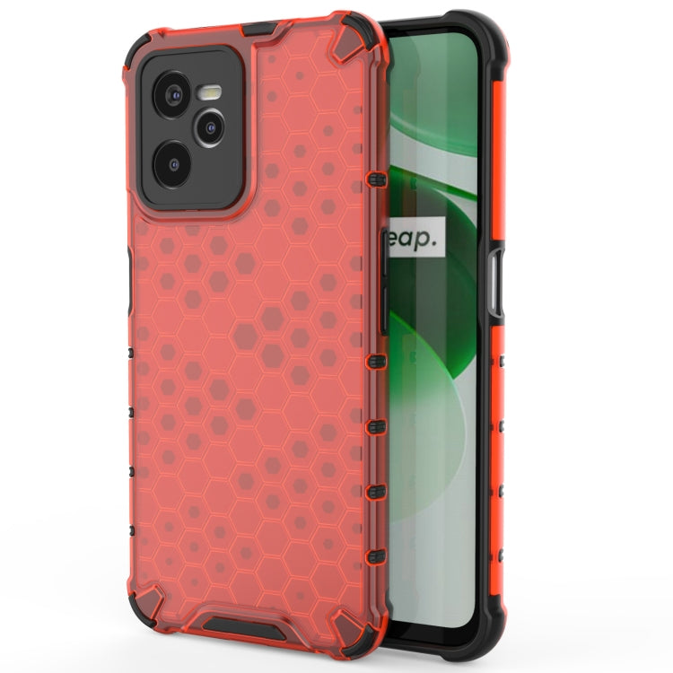 Shockproof phone case with honeycomb PC back and TPU bumper, red