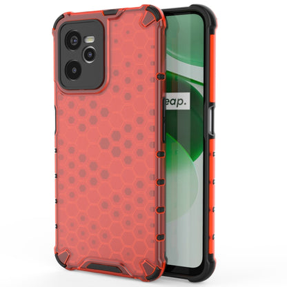 Shockproof phone case with honeycomb PC back and TPU bumper, red