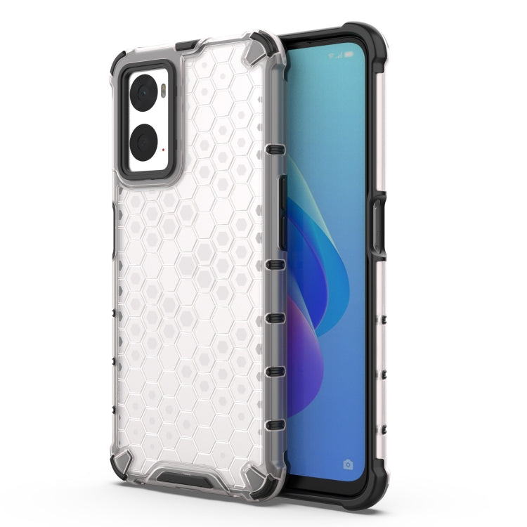 Shockproof phone case with honeycomb PC back and TPU bumper, white