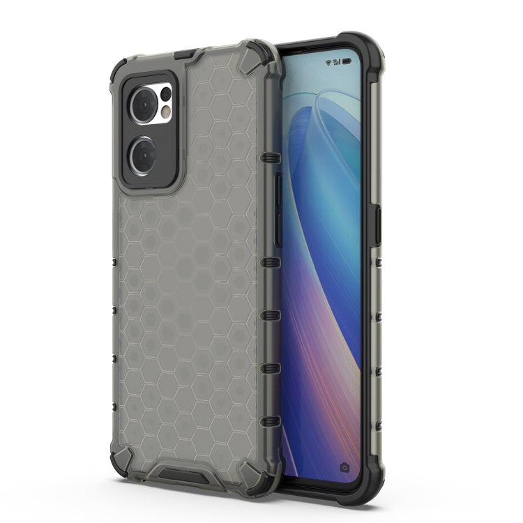 Shockproof honeycomb phone case, gray hex pattern with dual camera cutouts