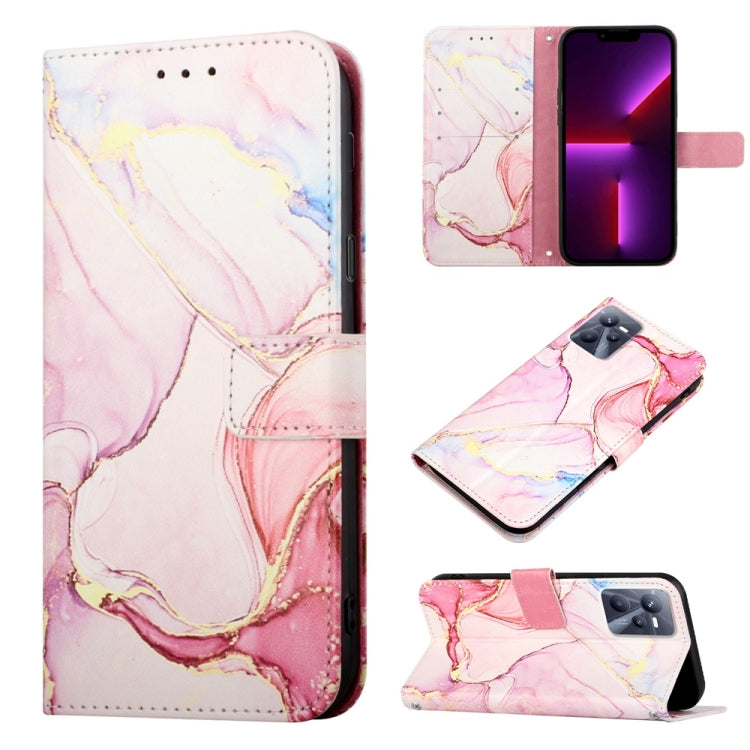 Marble pattern flip leather phone case in pink, white, and gold with card slot cover