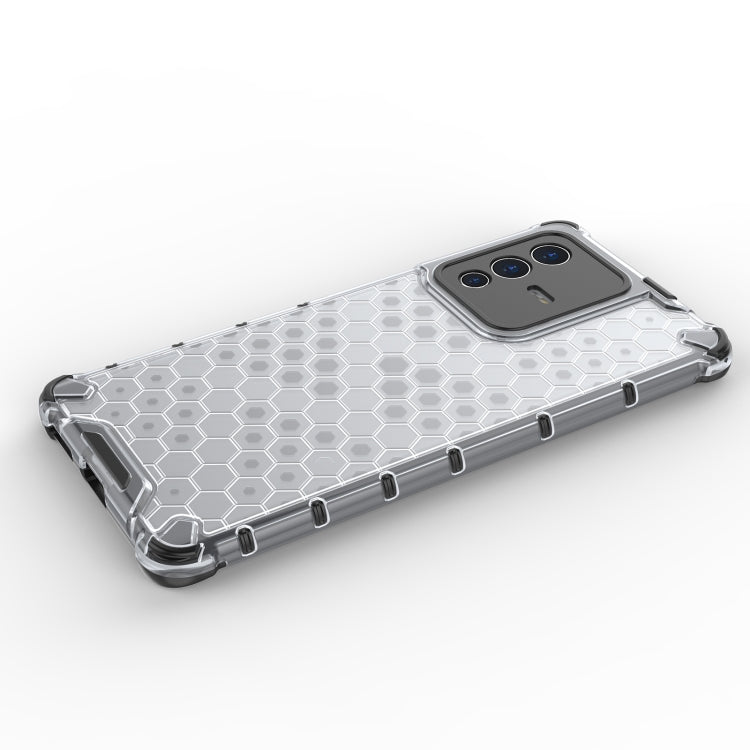 Shockproof honeycomb phone case for phone back; raised lip around camera module