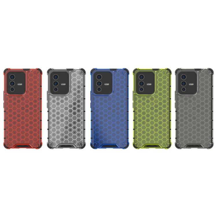 Shockproof honeycomb phone case in red, white, blue, green, and gray colors; hex pattern