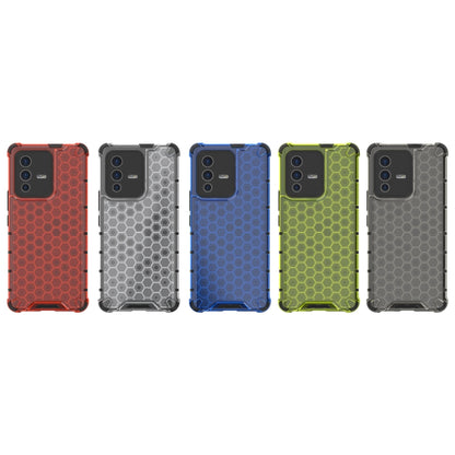 Shockproof honeycomb phone case in red, white, blue, green, and gray colors; hex pattern
