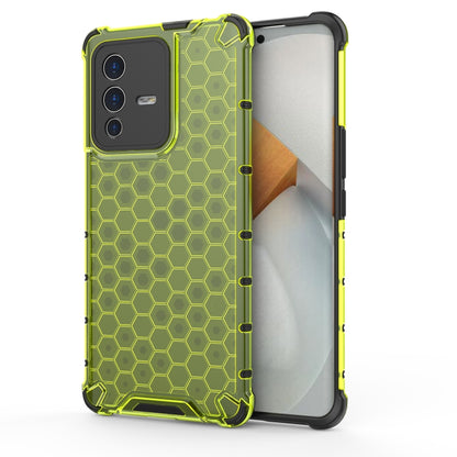 Shockproof honeycomb phone case in lime green with clear sides and camera cutouts