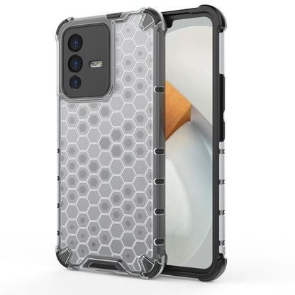 Shockproof phone case with hex honeycomb texture, clear gray/white protective shell