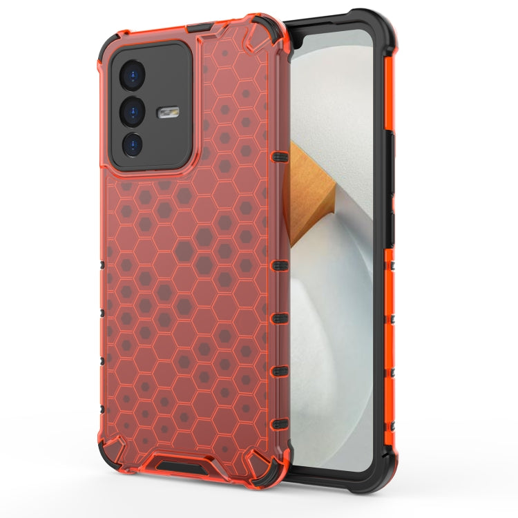 Shockproof phone case with hex honeycomb texture, orange/red TPU with rugged edges