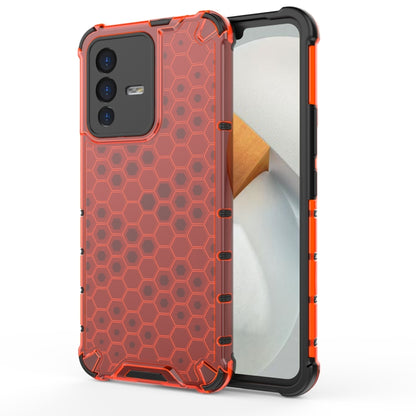 Shockproof phone case with hex honeycomb texture, orange/red TPU with rugged edges