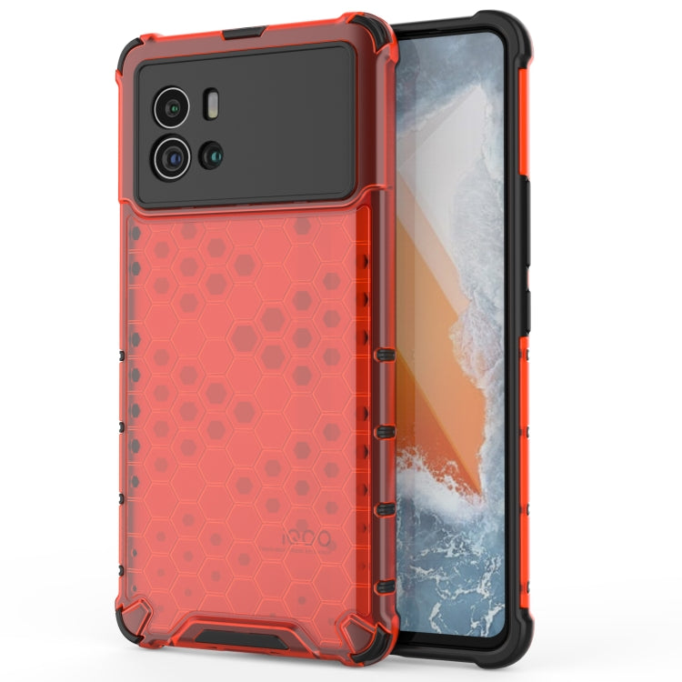 Shockproof phone case with hex honeycomb texture, red-orange TPU with black trim