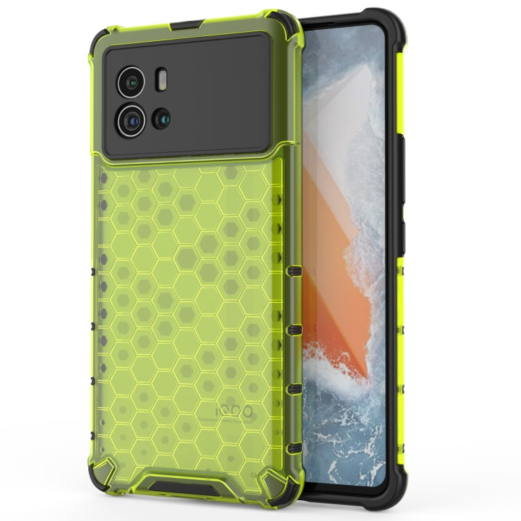 Shockproof phone case with hex honeycomb texture, neon lime green protective shell