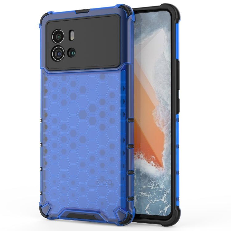 Shockproof phone case with hex honeycomb texture, blue shockproof TPU frame