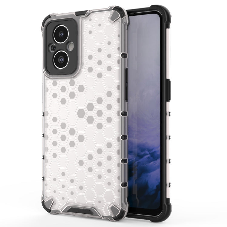 White shockproof honeycomb phone case with raised bumper and camera cutouts