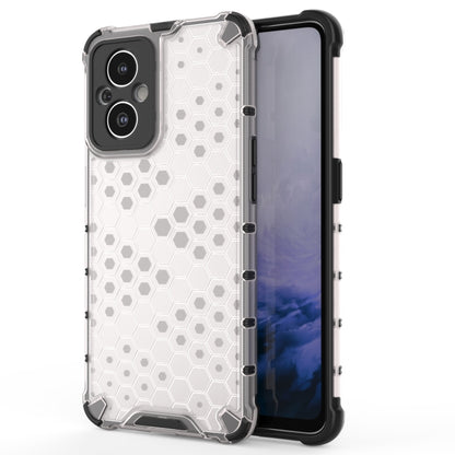 White shockproof honeycomb phone case with raised bumper and camera cutouts