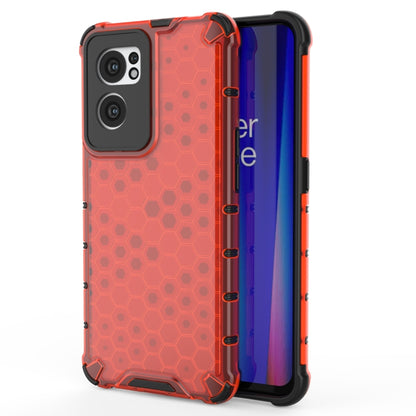 Red shockproof honeycomb phone case with open side access and camera cutouts