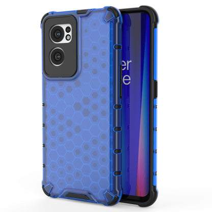 Blue shockproof honeycomb phone case with open side access and camera cutouts